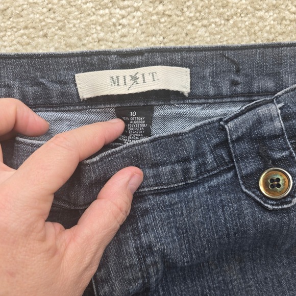 Mixit Women Dark Wash Flare Jeans Size 10 Stretch Wide Leg Trouser Denim - Picture 3 of 10